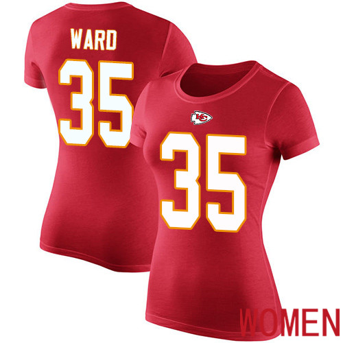 Women Football Kansas City Chiefs #35 Ward Charvarius Red Rush Pride Name and Number T-Shirt